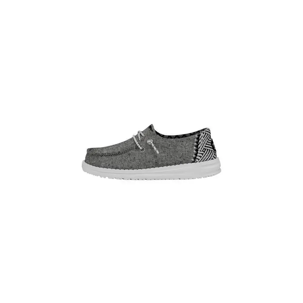 HeyDude Wendy Woven Chambray Onyx Shoe Slip On Grey Black White TD13